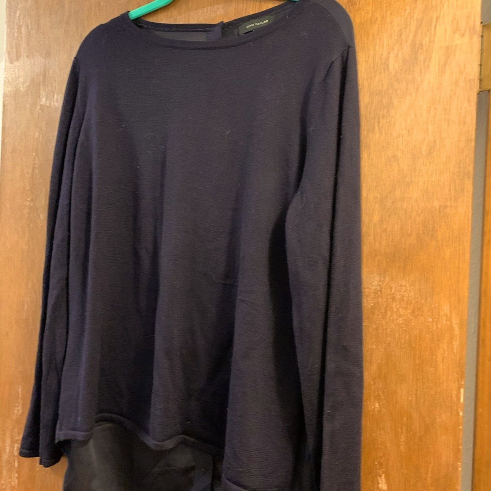 Navy sweater with silky button back (not silk)